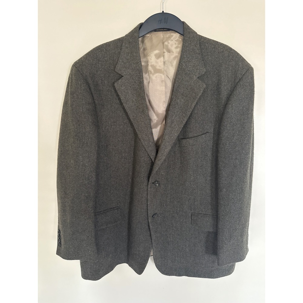 Oscar de la Renta Mens 48R Grey Herringbone Lambswool Merino Wool Sport Coat